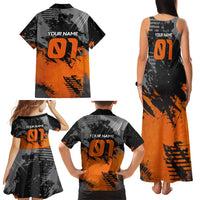 Custom MotoX Eagle Strike Motocross Family Matching Tank Maxi Dress and Hawaiian Shirt with Rider Silhouette and Orange Grunge Design - Wonder Print Shop
