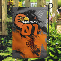 Custom MotoX Eagle Strike Motocross Garden Flag with Rider Silhouette and Orange Grunge Design - Wonder Print Shop