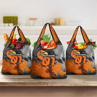 Custom MotoX Eagle Strike Motocross Grocery Bag with Rider Silhouette and Orange Grunge Design - Wonder Print Shop