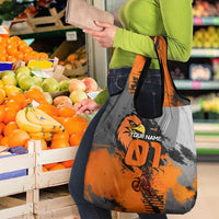 Custom MotoX Eagle Strike Motocross Grocery Bag with Rider Silhouette and Orange Grunge Design - Wonder Print Shop