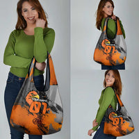 Custom MotoX Eagle Strike Motocross Grocery Bag with Rider Silhouette and Orange Grunge Design - Wonder Print Shop
