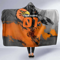 Custom MotoX Eagle Strike Motocross Hooded Blanket with Rider Silhouette and Orange Grunge Design - Wonder Print Shop