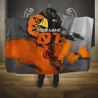 Custom MotoX Eagle Strike Motocross Hooded Blanket with Rider Silhouette and Orange Grunge Design - Wonder Print Shop