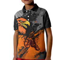 Custom MotoX Eagle Strike Motocross Kid Polo Shirt with Rider Silhouette and Orange Grunge Design - Wonder Print Shop