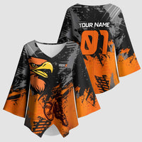 Custom MotoX Eagle Strike Motocross Kimono Sleeve Blouse with Rider Silhouette and Orange Grunge Design - Wonder Print Shop