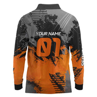 Custom MotoX Eagle Strike Motocross Long Sleeve Polo Shirt with Rider Silhouette and Orange Grunge Design - Wonder Print Shop