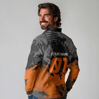 Custom MotoX Eagle Strike Motocross Long Sleeve Polo Shirt with Rider Silhouette and Orange Grunge Design - Wonder Print Shop