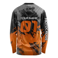 Custom MotoX Eagle Strike Motocross Long Sleeve Shirt with Rider Silhouette and Orange Grunge Design - Wonder Print Shop