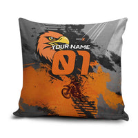 Custom MotoX Eagle Strike Motocross Pillow Cover with Rider Silhouette and Orange Grunge Design - Wonder Print Shop