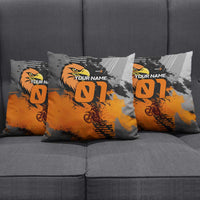 Custom MotoX Eagle Strike Motocross Pillow Cover with Rider Silhouette and Orange Grunge Design - Wonder Print Shop