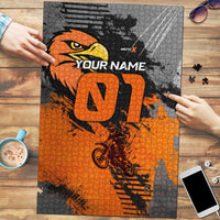 Custom MotoX Eagle Strike Motocross Puzzle with Rider Silhouette and Orange Grunge Design - Wonder Print Shop