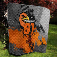 Custom MotoX Eagle Strike Motocross Quilt with Rider Silhouette and Orange Grunge Design - Wonder Print Shop