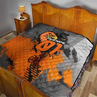 Custom MotoX Eagle Strike Motocross Quilt with Rider Silhouette and Orange Grunge Design - Wonder Print Shop