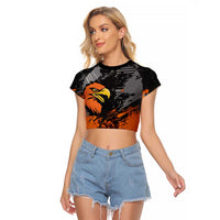 Custom MotoX Eagle Strike Motocross Raglan Cropped T Shirt with Rider Silhouette and Orange Grunge Design - Wonder Print Shop