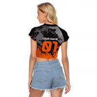 Custom MotoX Eagle Strike Motocross Raglan Cropped T Shirt with Rider Silhouette and Orange Grunge Design - Wonder Print Shop