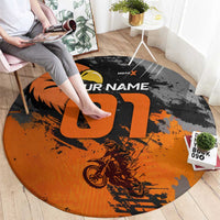 Custom MotoX Eagle Strike Motocross Round Carpet with Rider Silhouette and Orange Grunge Design - Wonder Print Shop