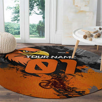 Custom MotoX Eagle Strike Motocross Round Carpet with Rider Silhouette and Orange Grunge Design - Wonder Print Shop