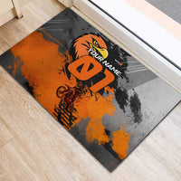 Custom MotoX Eagle Strike Motocross Rubber Doormat with Rider Silhouette and Orange Grunge Design - Wonder Print Shop