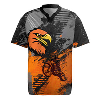 Custom MotoX Eagle Strike Motocross Rugby Jersey with Rider Silhouette and Orange Grunge Design - Wonder Print Shop