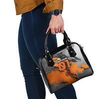 Custom MotoX Eagle Strike Motocross Shoulder Handbag with Rider Silhouette and Orange Grunge Design - Wonder Print Shop