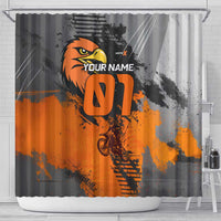 Custom MotoX Eagle Strike Motocross Shower Curtain with Rider Silhouette and Orange Grunge Design - Wonder Print Shop