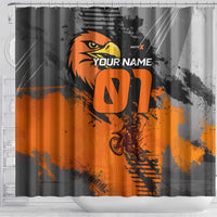 Custom MotoX Eagle Strike Motocross Shower Curtain with Rider Silhouette and Orange Grunge Design - Wonder Print Shop