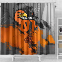 Custom MotoX Eagle Strike Motocross Shower Curtain with Rider Silhouette and Orange Grunge Design - Wonder Print Shop