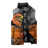 Custom MotoX Eagle Strike Motocross Sleeveless Puffer Jacket with Rider Silhouette and Orange Grunge Design - Wonder Print Shop