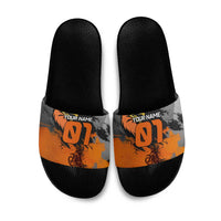 Custom MotoX Eagle Strike Motocross Slide Sandals with Rider Silhouette and Orange Grunge Design - Wonder Print Shop