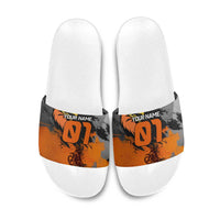 Custom MotoX Eagle Strike Motocross Slide Sandals with Rider Silhouette and Orange Grunge Design - Wonder Print Shop