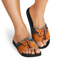 Custom MotoX Eagle Strike Motocross Slide Sandals with Rider Silhouette and Orange Grunge Design - Wonder Print Shop