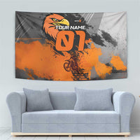 Custom MotoX Eagle Strike Motocross Tapestry with Rider Silhouette and Orange Grunge Design - Wonder Print Shop