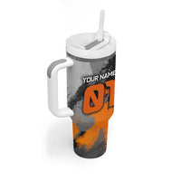 Custom MotoX Eagle Strike Motocross Tumbler With Handle with Rider Silhouette and Orange Grunge Design - Wonder Print Shop