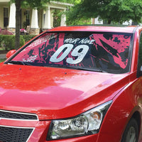 Custom Extreme Motocross Pink Auto Sun Shade with Bold Tire Track Graphics - Wonder Print Shop