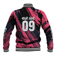 Custom Extreme Motocross Pink Baseball Jacket with Bold Tire Track Graphics - Wonder Print Shop