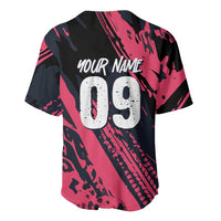 Custom Extreme Motocross Pink Baseball Jersey with Bold Tire Track Graphics - Wonder Print Shop
