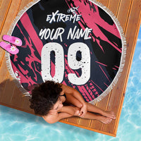 Custom Extreme Motocross Pink Beach Blanket with Bold Tire Track Graphics - Wonder Print Shop