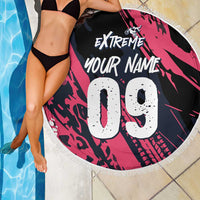 Custom Extreme Motocross Pink Beach Blanket with Bold Tire Track Graphics - Wonder Print Shop