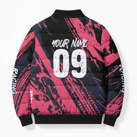 Custom Extreme Motocross Pink Bomber Puffer Jacket with Bold Tire Track Graphics - Wonder Print Shop
