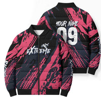 Custom Extreme Motocross Pink Bomber Puffer Jacket with Bold Tire Track Graphics - Wonder Print Shop