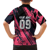Custom Extreme Motocross Pink Family Matching Mermaid Dress and Hawaiian Shirt with Bold Tire Track Graphics - Wonder Print Shop