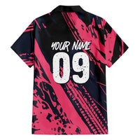 Custom Extreme Motocross Pink Family Matching Mermaid Dress and Hawaiian Shirt with Bold Tire Track Graphics - Wonder Print Shop