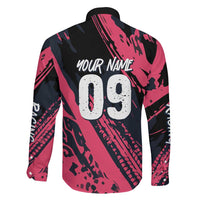 Custom Extreme Motocross Pink Family Matching Mermaid Dress and Hawaiian Shirt with Bold Tire Track Graphics - Wonder Print Shop
