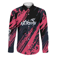 Custom Extreme Motocross Pink Family Matching Summer Maxi Dress and Hawaiian Shirt with Bold Tire Track Graphics - Wonder Print Shop