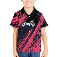 Custom Extreme Motocross Pink Family Matching Summer Maxi Dress and Hawaiian Shirt with Bold Tire Track Graphics - Wonder Print Shop