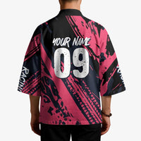 Custom Extreme Motocross Pink Kimono with Bold Tire Track Graphics - Wonder Print Shop