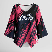 Custom Extreme Motocross Pink Kimono Sleeve Blouse with Bold Tire Track Graphics - Wonder Print Shop