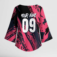 Custom Extreme Motocross Pink Kimono Sleeve Blouse with Bold Tire Track Graphics - Wonder Print Shop