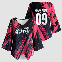 Custom Extreme Motocross Pink Kimono Sleeve Blouse with Bold Tire Track Graphics - Wonder Print Shop