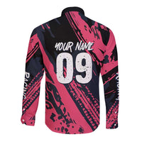 Custom Extreme Motocross Pink Long Sleeve Button Shirt with Bold Tire Track Graphics - Wonder Print Shop